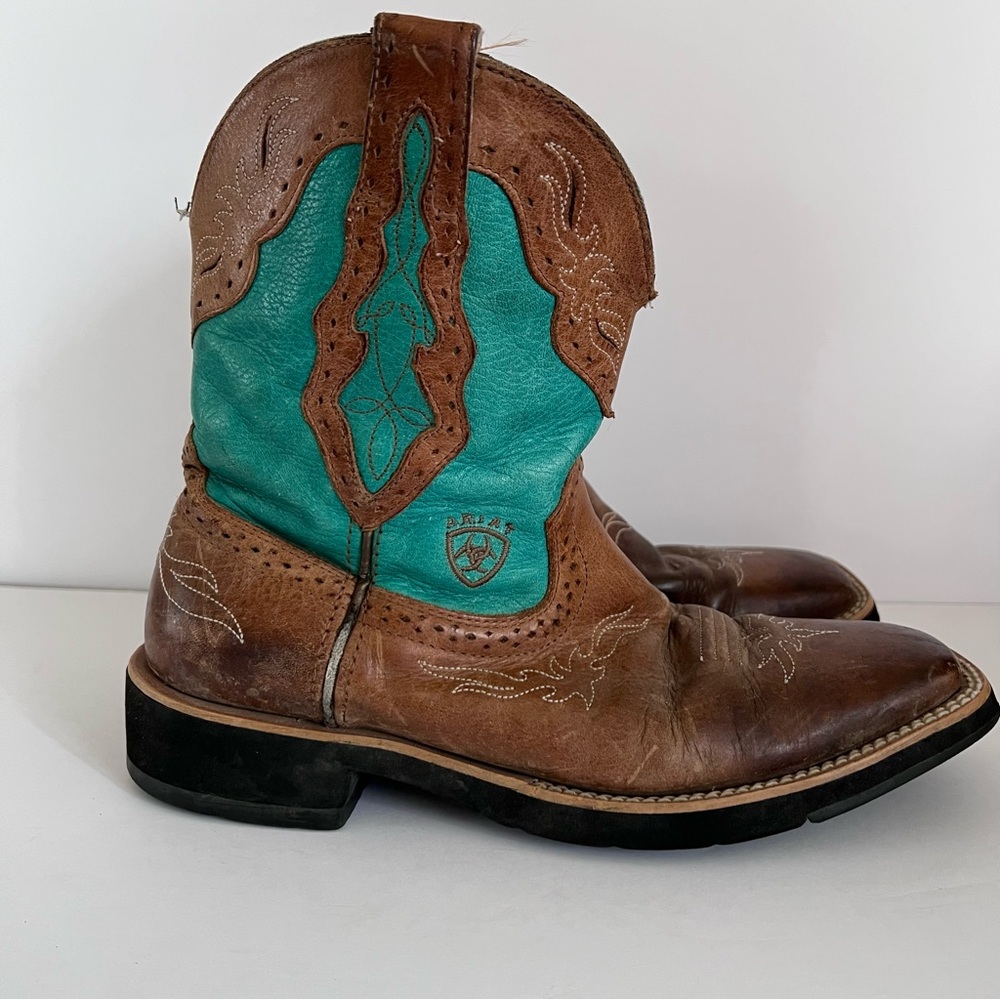 🩵 Ariat Fatboy Western Cowboy Boots Teal Brown Leather Brown Teal Women’s 8